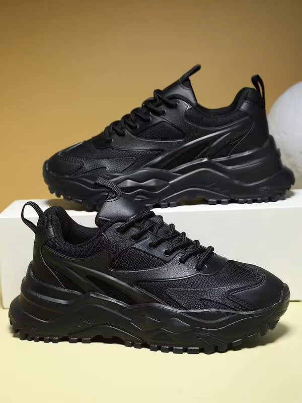 Men Colorblock Letter Comfortable Lace-Up Chunky Sneakers Lightweight Breathable Men Running Shoes,Sporty Front Outdoor Sports Shoes For Men,Trainers