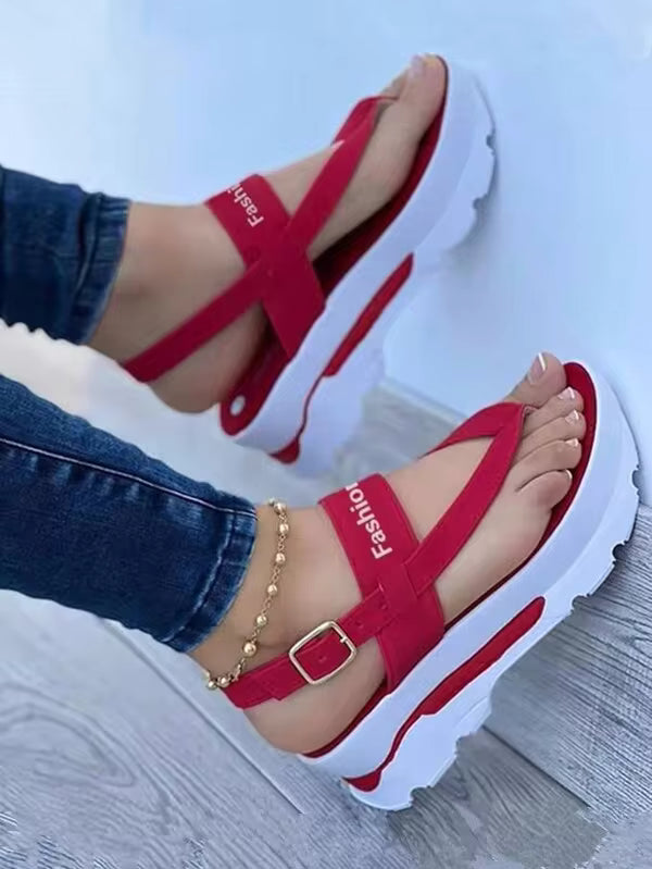 Women's Cross-Border Size 43 Sandals, European And American Style Thong Platform Wedge Sandals With Buckle Straps, Anti-Slip & Thick Heel Summer Shoes,Travel Essential