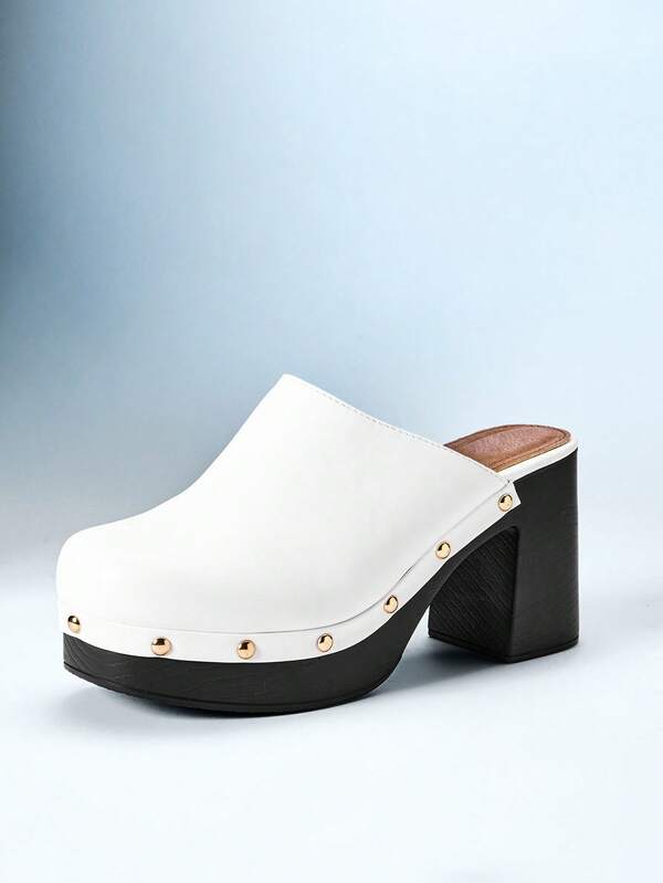 Solezae Women's Studded Platform Clog Mules – Retro Chunky Heel, Comfy & Chic.